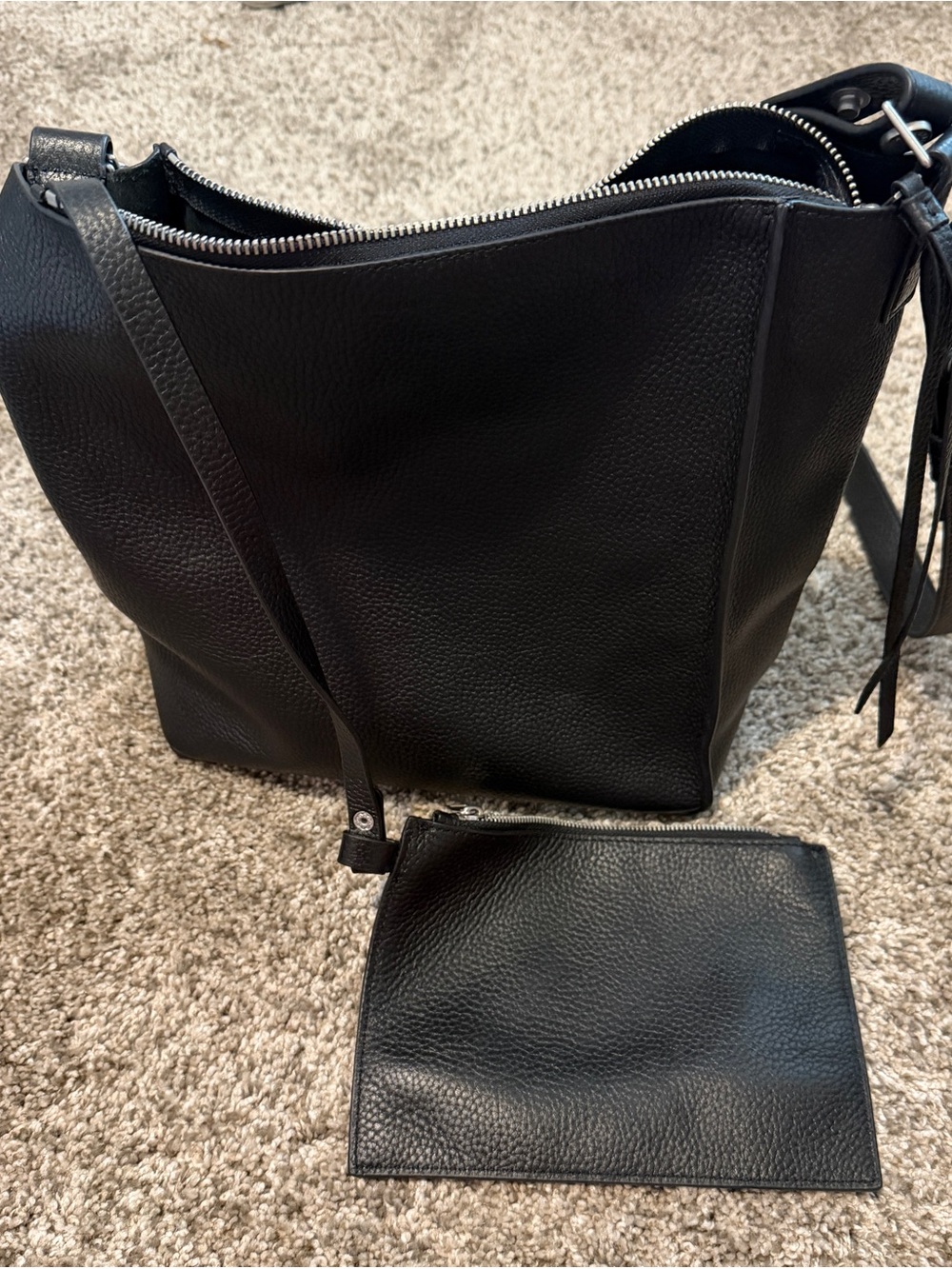 AllSaints Black Pebbled Leather Shoulder Bag - Picture 2 of 7